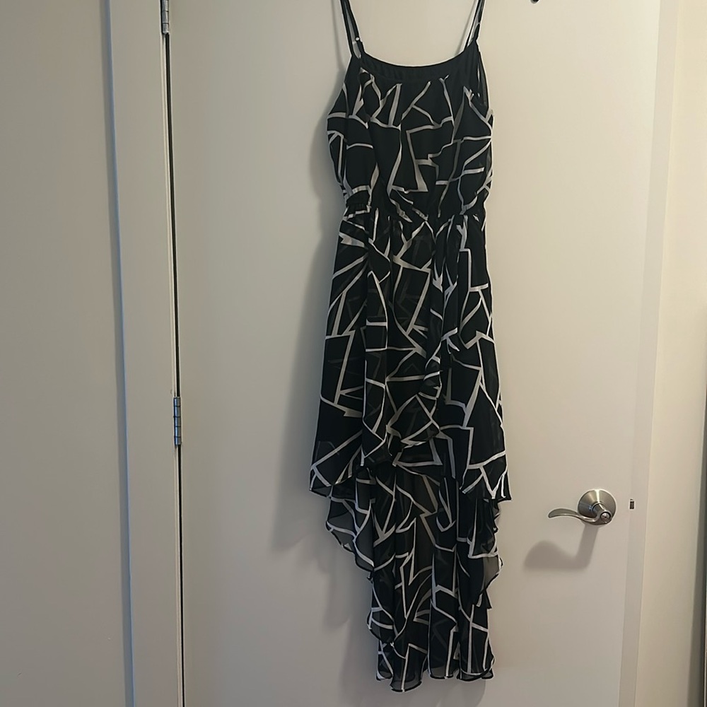 Aqua High-Low Patterned Dress - Picture 1 of 4